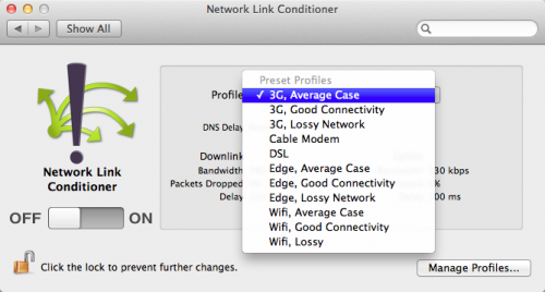 Network Link Conditioner Preset Values