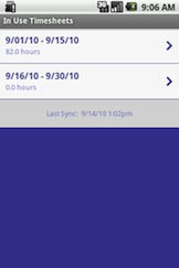 Android timesheet list screenshot